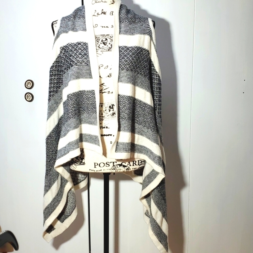 A.N.A- Womens Black/Cream Open knit Cardigan Stripes Boho Sz.Small/Medium